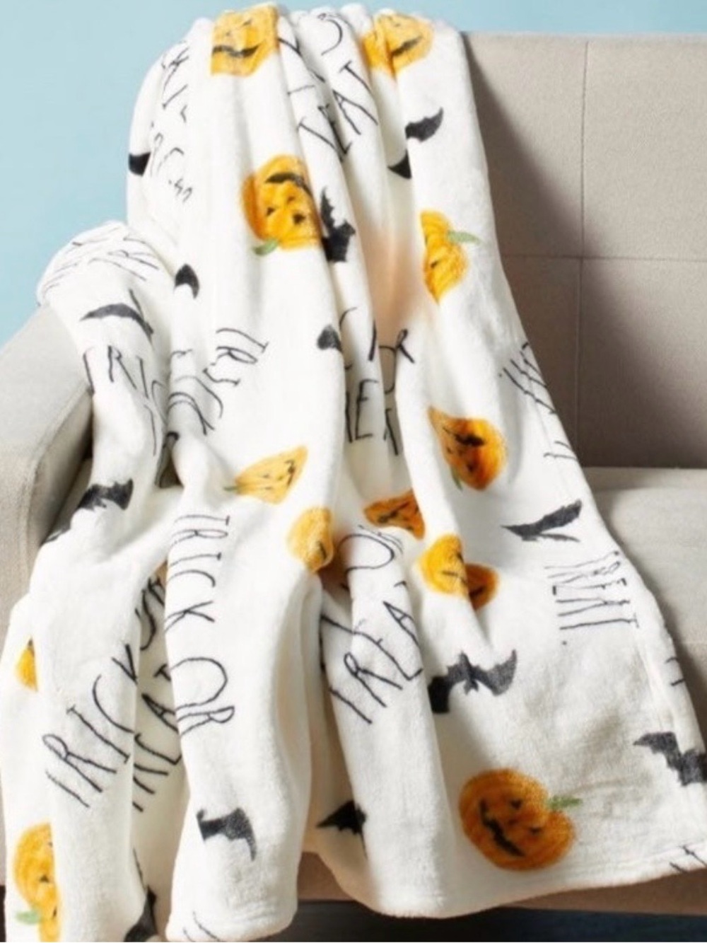 Rae Dunn Halloween Blanket/Trick OR Treat and Pumpkin Printed blanket NWT
